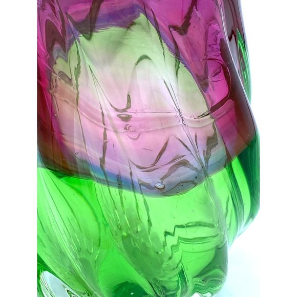 Watermelon Glass Two-Tone Vase Purple and Green With Blends of Blues and Purples - Picture 4 of 7
